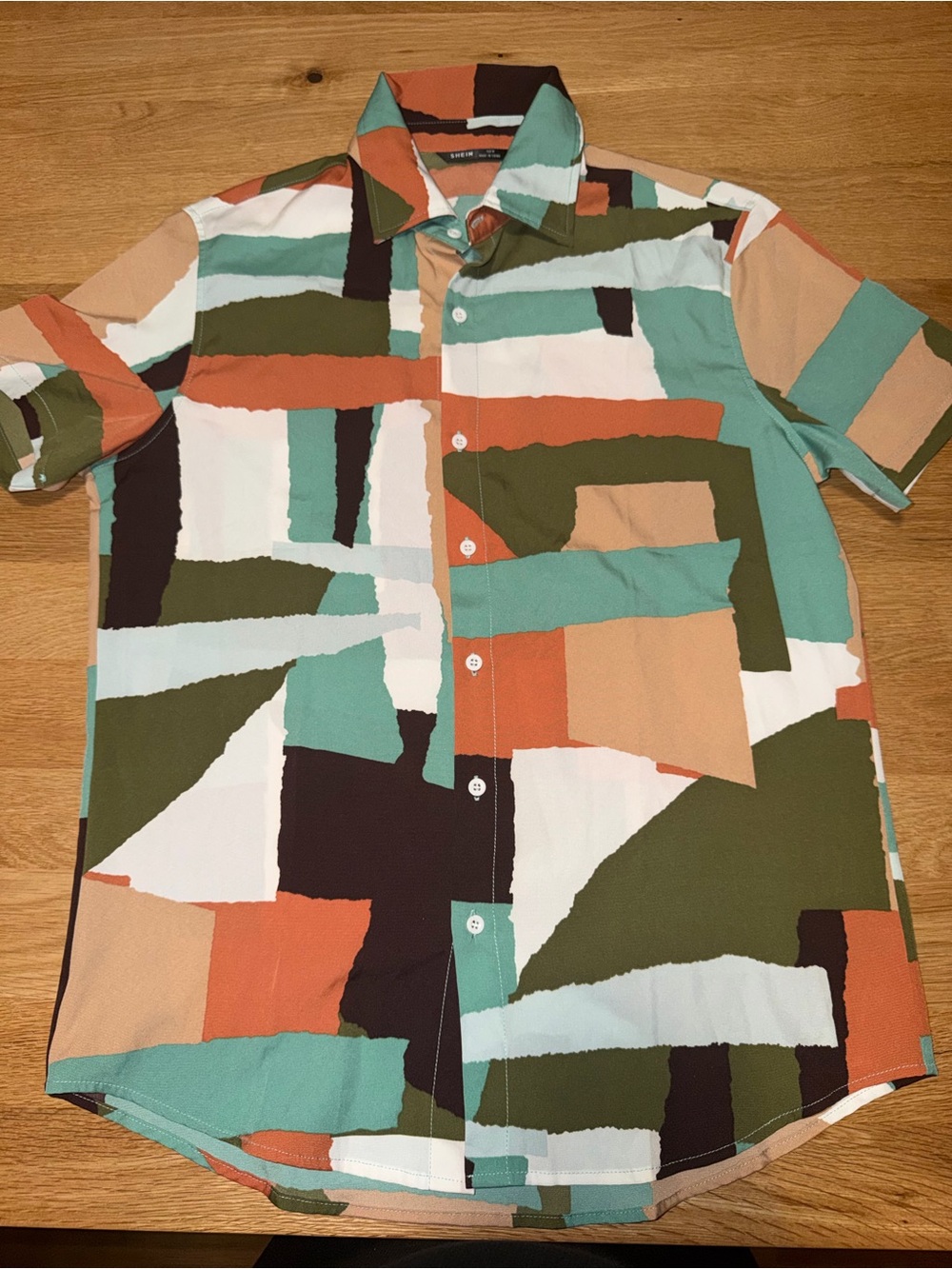 SHEIN Multi-Color Abstract Block Button-Down Shirt